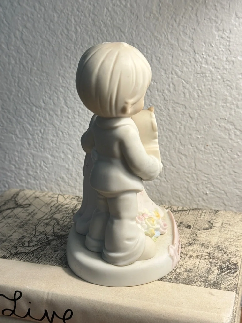 Precious Moments Cream and Pink Porcelain Couple Figurine with Clock